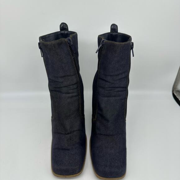 Denim Blue Square Toe Chunky Zipper Booties Womens 6 Y2K Retro - Picture 8 of 15